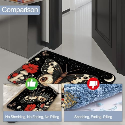 Bathroom Floor Mat, Vintage Poppy Moth Bathroom Rugs, Quick Dry Forest Red - Image 4