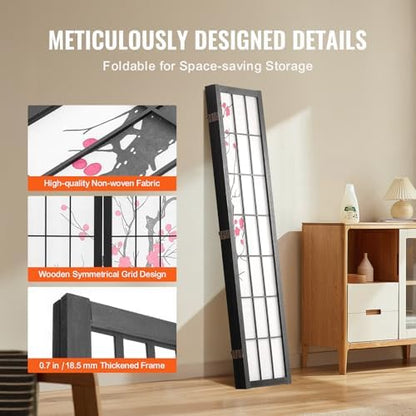 VEVOR Room Divider, 4 Panel Japanese Room Divider Screen, Wood Folding Privacy - Image 6