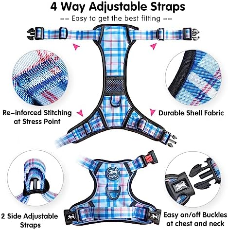 PoyPet Plaid Dog Harness Large, No Pull Vest - Image 4