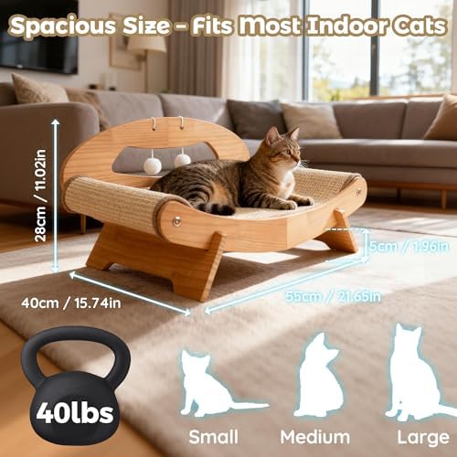 LECHONG 3-in-1 Large Sisal Cat Scratch Bed, Thicker Natural Sisal 22” Elevated - Image 5