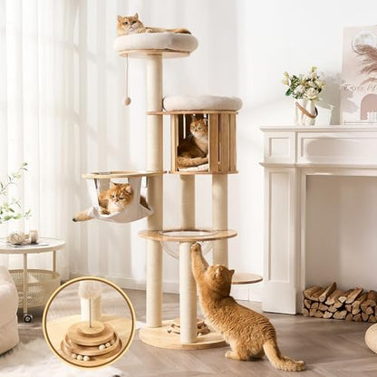 Modern Cat Tree Tower with Scratching Post, 61.5in Tall Cat Tree by Kicari