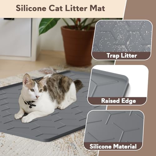 Garoopion Silicone Cat Litter Mat 34×22 inch, Dark Gray - Image 2