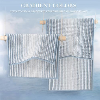 BSICPRO Large Bathroom Rugs Runner, 22x60 Striped Bath Mats, Ice Blue - Image 5