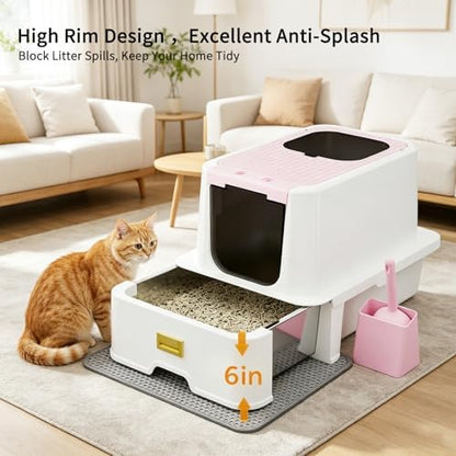 RIZZARI Pink Cat Litter Box: Covered Top Entry - Image 4