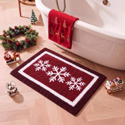Boao Christmas Snowflake Bathroom Rug Winter Bath Mat 24"x16" - Image 4