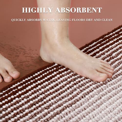 BSICPRO Bathroom Rugs Sets 2 Piece, Non Slip Striped Bath Mat, Burgundy Red - Image 5