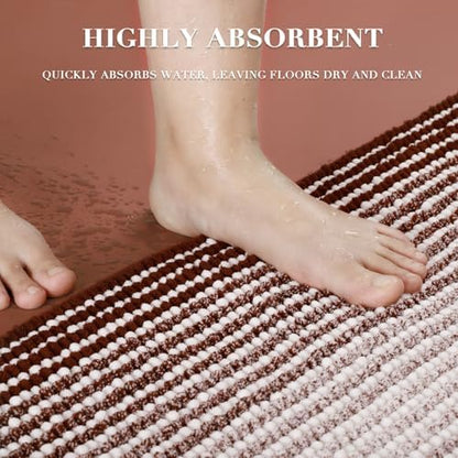 BSICPRO Bathroom Rugs Sets 2 Piece, Non Slip Striped Bath Mat, Burgundy Red - Image 5