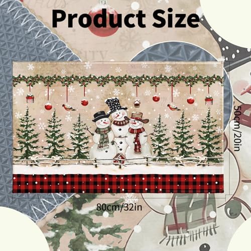Giwawa Winter Snowman Bath Rug Red Buffalo Plaid Bathtub Mats Soft Absorbent - Image 5