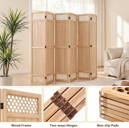 Wood Room Divider Privacy Screen, Natrual Carved Room Divider 6 Panel 67" - Image 2