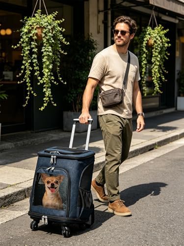 PETCUTE Wheeled Pet Carrier Backpack, Pet Travel Carrier - Image 2