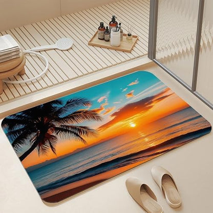 Summer Beach Sunset Bath Mat, Fast Drying Tropical Palm Tree Bathmats by Unknown