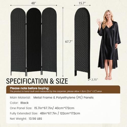 3 Panel PE Rattan Room Divider, Privacy Screen - Image 4
