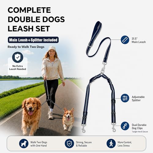 Double Dog Leash Padded Handle 360°Swivel No Tangle Dual Leash - Image 2