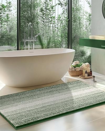 BSICPRO Large Bathroom Rugs Runner, 22x60 Striped Bath Mats, Hunter Green by BSICPRO