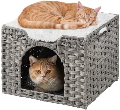 SETVSON Cat Beds Indoor Kitten House, Handwoven Rattan PE Cat Cave by SETVSON