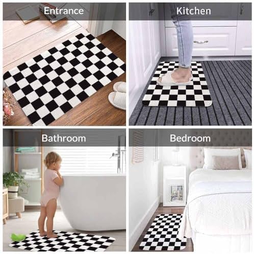 Checkered Bath Rugs Black and White Buffalo Check Plaid Microfiber Bathroom Mat - Image 4