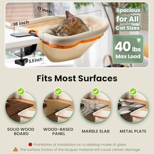 JUNSPOW Cat Desk Bed One-Click Folding, Maximum Holds 40lb, Cream Mesh - Image 6