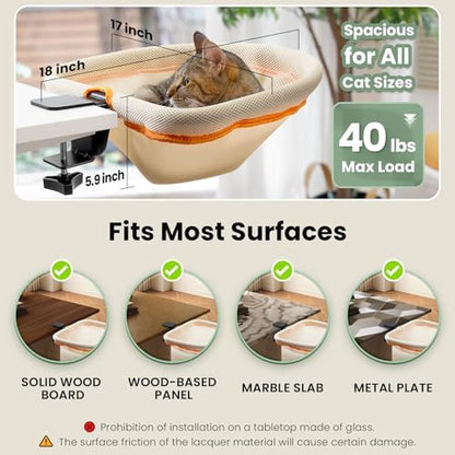JUNSPOW Cat Desk Bed One-Click Folding, Maximum Holds 40lb, Cream Mesh - Image 6
