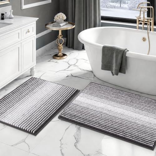 BSICPRO Bathroom Rugs Sets 2 Piece, Non Slip Striped Bath Mats by BSICPRO