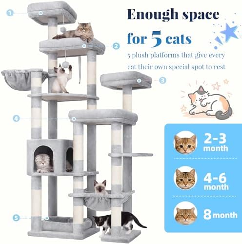 Hey-brother Cat Tree Tower, Wide Base, 5 Platforms - Image 4