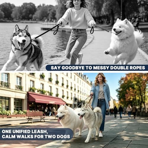 Pieviev Double Dog Leash for 2 Medium&Large Dogs, Longer Coupler, No Tangle - Image 2