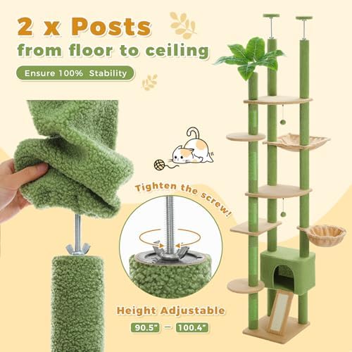 PETEPELA Floor to Ceiling Cat Tree, Adjustable 90.5"-100.4" Tower - Image 4