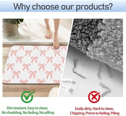 Pink Bow Fast Drying Absorbent Bathroom Mat, Non-Slip Rubber Backing Thin - Image 4
