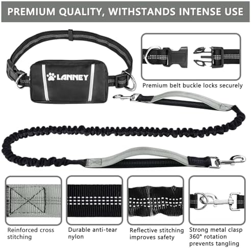 LANNEY Hands Free Dog Leash, Waist Running Leash - Image 2
