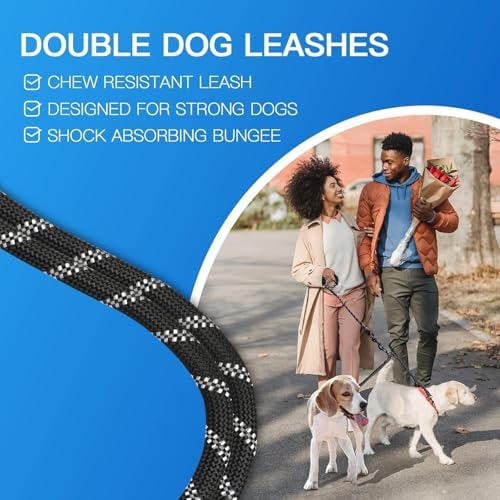 MingXpets Double Dog Leash, 360° Swivel Tangle Free Bungee Walking Training - Image 2