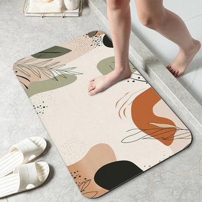 Abstract Boho Lines Leaf Fast Drying Absorbent Bathroom Mat, Non-Slip Rubber by Unknown