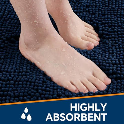 Chenille Bathroom Rug 17"x24" Navy Blue, Non-Slip Plush Bath Mat - Image 4