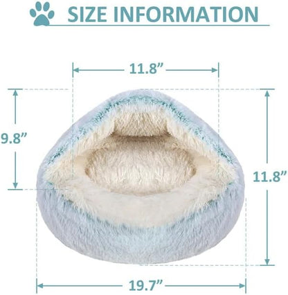 Round Fluffy Hooded Cat Bed Cave, Anti-Anxiety Cave Bed - Image 5