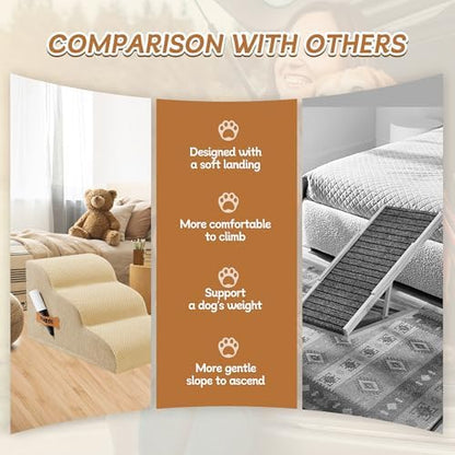 Romrol Dog Stairs Ramp for Beds Couches, Extra Wide Pet Steps - Image 4