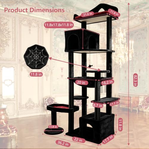 Gothic Cat Tree with Coffin Bed, Spooky Cat Tower with Scratching Post - Image 3