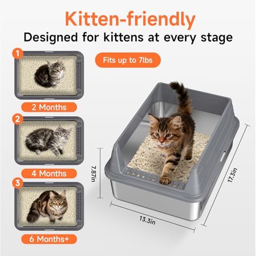 Stainless Steel Cat Litter Box Low Entry Litter Pan Include Scoop - Image 2