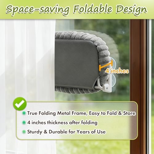 Zoratoo 2PC Cloud-Cuddle Cat Window Perch, Foldable Cat Hammock, M Grey - Image 3