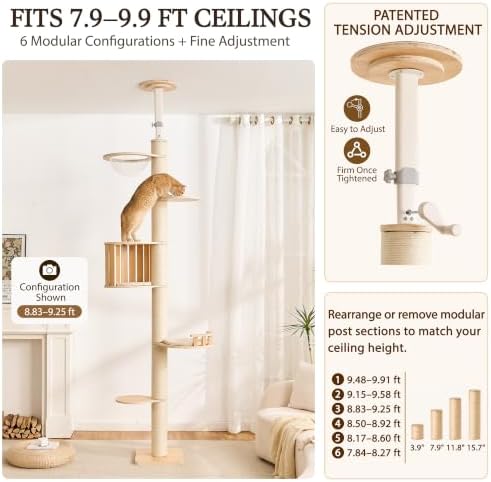 Floor to Ceiling Cat Tree, Adjustable 7.9-9.9 ft Tension Cat Tower - Image 3