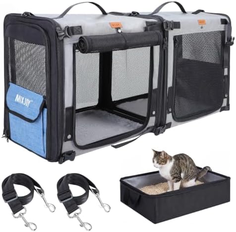 MIXJOY Large Cat Carrier for 2 Cats, 2-in-1 Dual Cat Carrier by MIXJOY