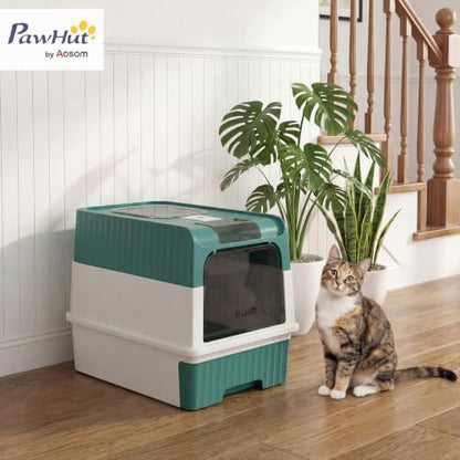 PawHut Cat Litter Box with Lid, Pull-Out Drawer Tray - Image 2