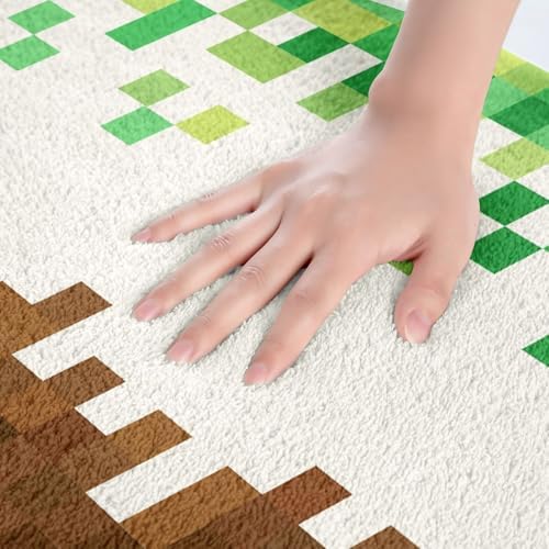 Pixelated Bathroom Rug, Geometric Patchwork Grid Non Slip Bath Mat - Image 5