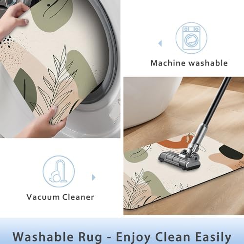 Abstract Boho Lines Leaf Fast Drying Absorbent Bathroom Mat, Non-Slip Rubber - Image 5