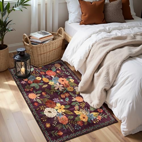 Purple Floral Hallway Runner Rug 2x4 by WelcometoBabovid