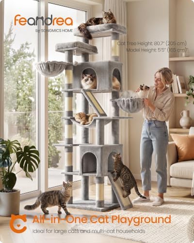 Feandrea Large Cat Tree, 81.1" Tall Sturdy Cat Tower - Image 2