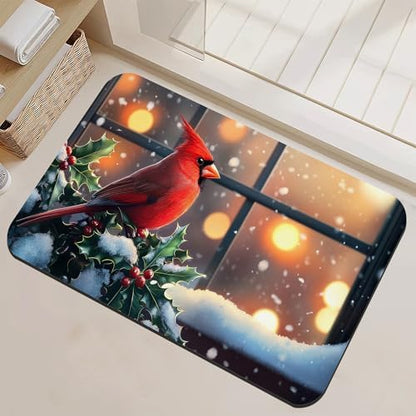 Winter Red Cardinal Bird Bathroom Rugs Thin Bath Mat Non Slip Washable by NSMNSM