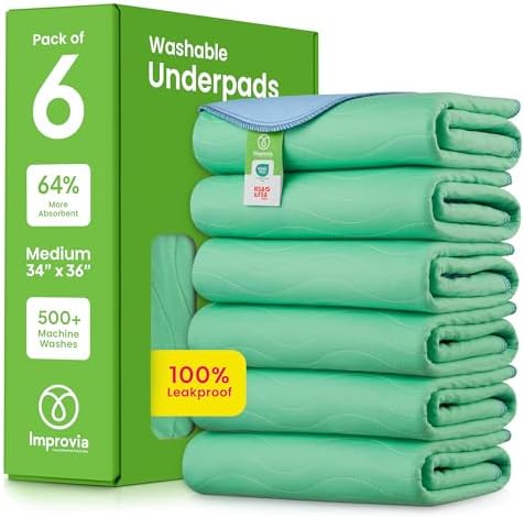IMPROVIA® Washable Underpads, Heavy Absorbency Reusable Incontinence Pads by IMPROVIA