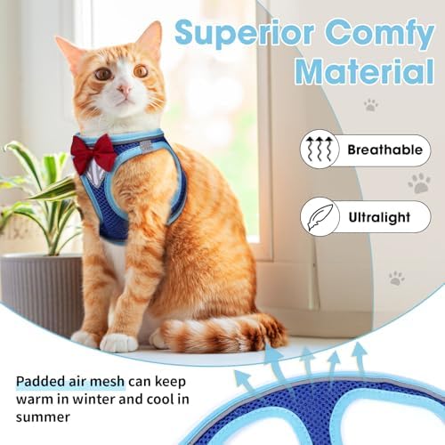 Cat Vest Harness and Leash Set, Escape Proof Kitten Harness Blue M - Image 4