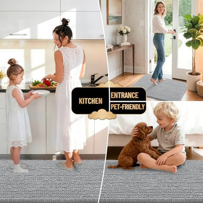 OLANLY Thick Chenille Bathroom Runner Rugs Mats 47x20, Light Grey - Image 6