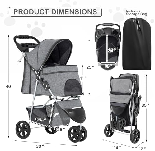 MoNiBloom Pet Stroller for Small/Medium Dogs and Cats up to 33 lbs - Image 3