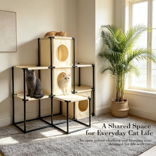 Modular PVC Cat Tree with 6 Removable Hammocks - Image 5