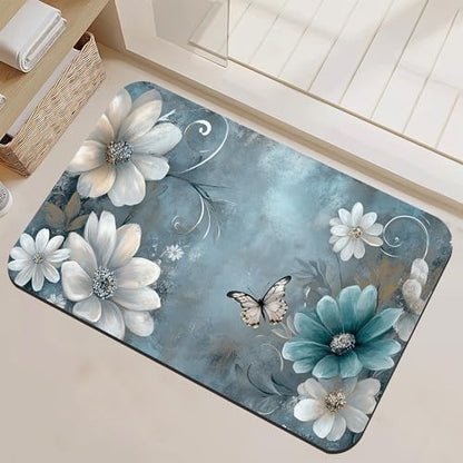 Floral Butterfly Bathroom Rugs Mat Non Slip Washable Quick Dry Absorbent Thin by NSMNSM